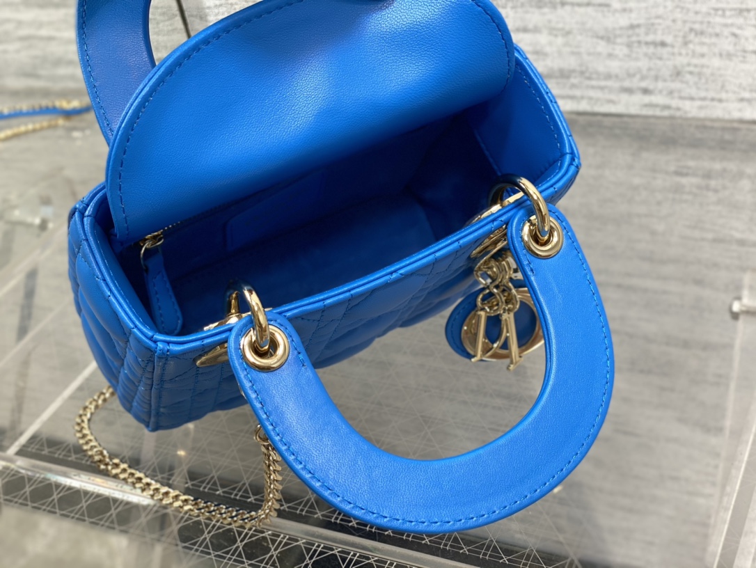 Mini Lady Dior Bag Blue Cannage Lambskin